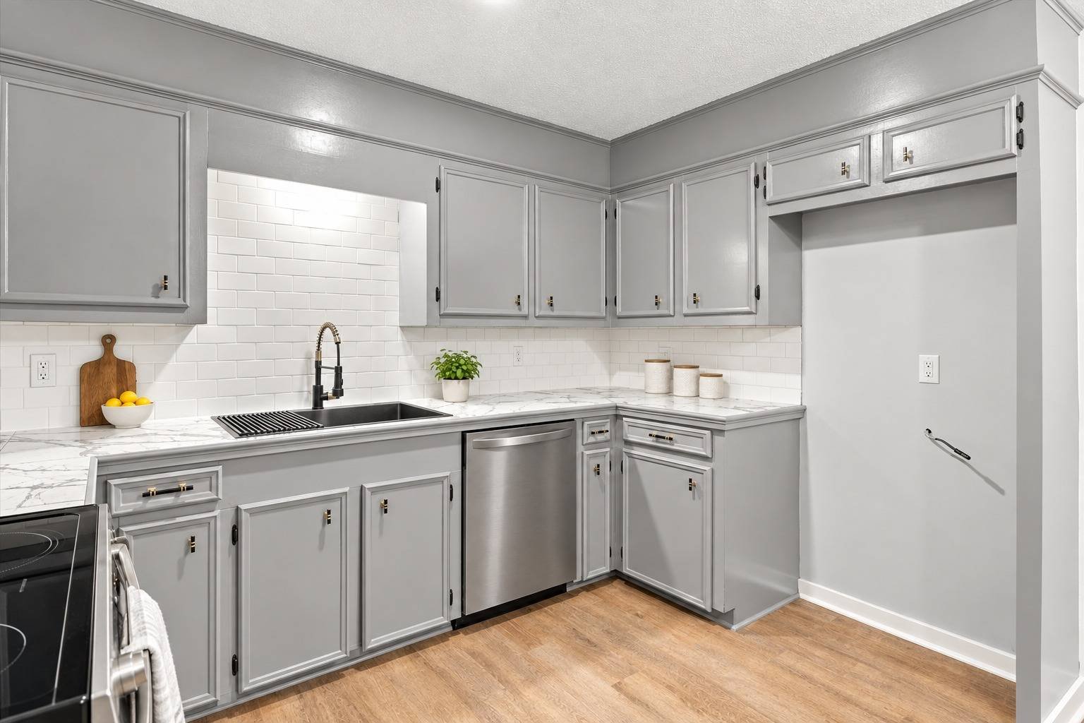 Kitchen sink, dishwasher and gray cabinetry at 2381 Deer Oak Place